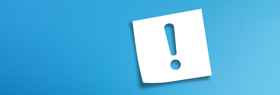 An exclamation point on a white sticky note with a blue gradient background.