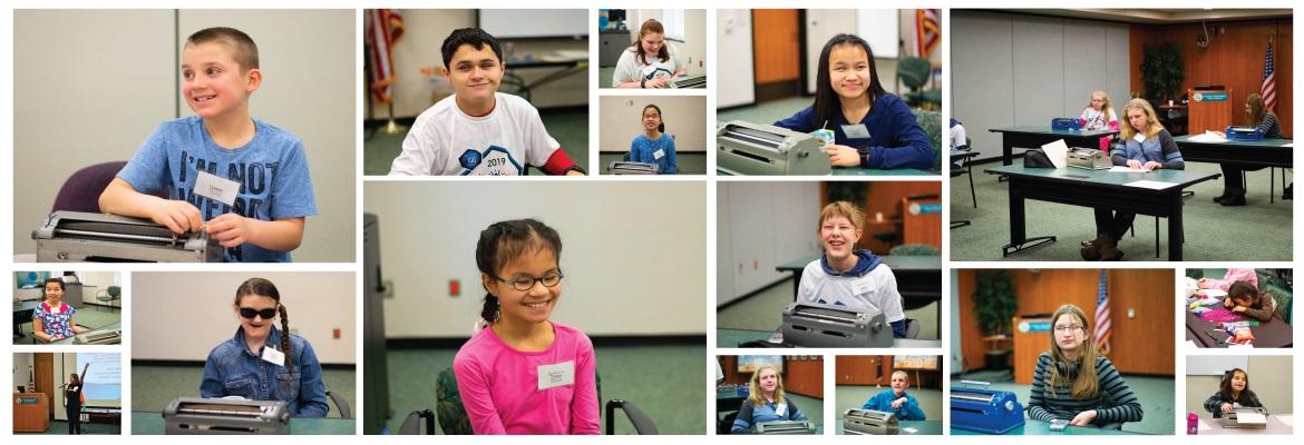 Collage of 16 students who competed in Braille Challenge 2019. All are smiling at the camera.