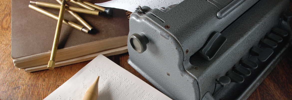 A braille writer, braille paper, and braille eraser