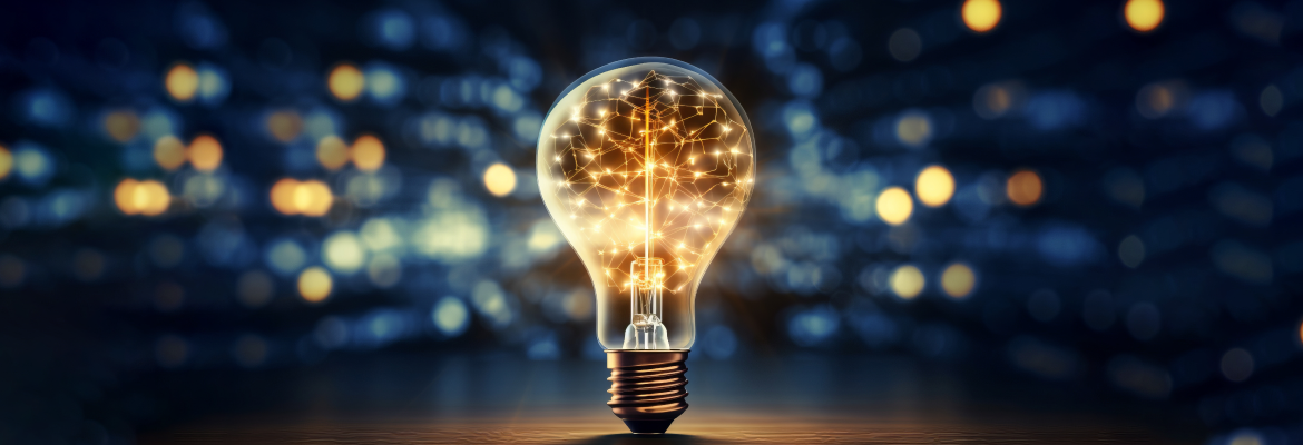 Graphic of a lightbulb with connected pinpoints of light.