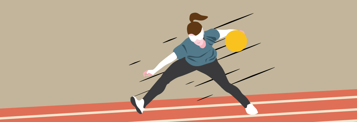 An illustration of a woman playing goalball.