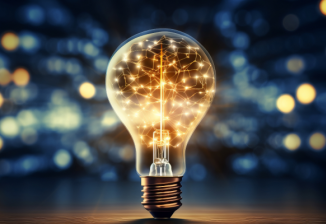 Graphic of a lightbulb with connected pinpoints of light.