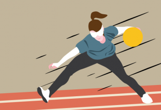 An illustration of a woman playing goalball.